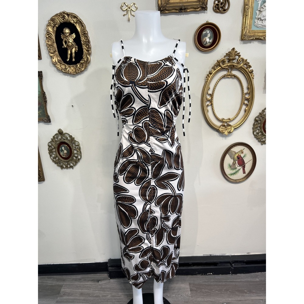 La Ligne New York Brown White Floral Print Cutout Midi Dress Size 4